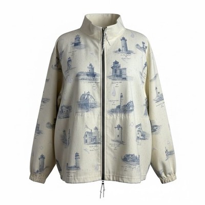 Vintage Artisan's Sunschein Designs Lighthouse Cotton Zip Up Jacket Sz. XL