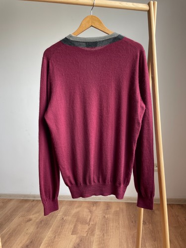 Hermes Vintage Cashmere Burgundy Contrast V-Panel Sweater Size L - Picture 2 of 15