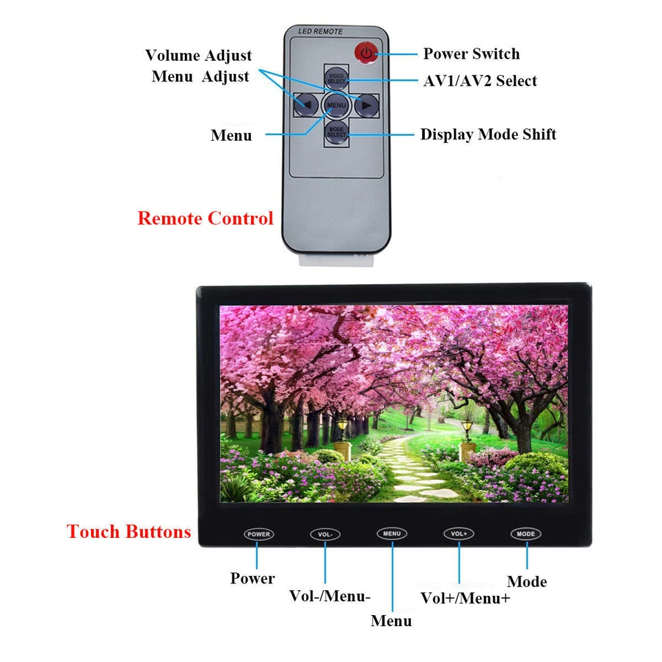 Mini 7" CCTV Monitor PC Screen RCA AV VGA HDMI 1080P for DSLR Raspberry Pi - Image 4 of 4