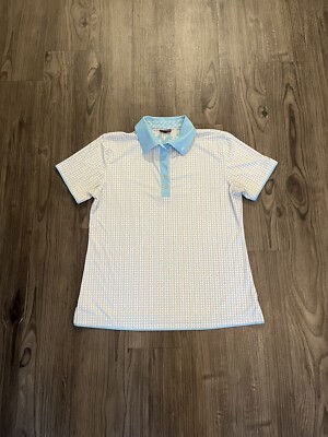 Finn Ryan Womens Golf Polo Shirt Size Medium Blue Gringham Modis Stretch