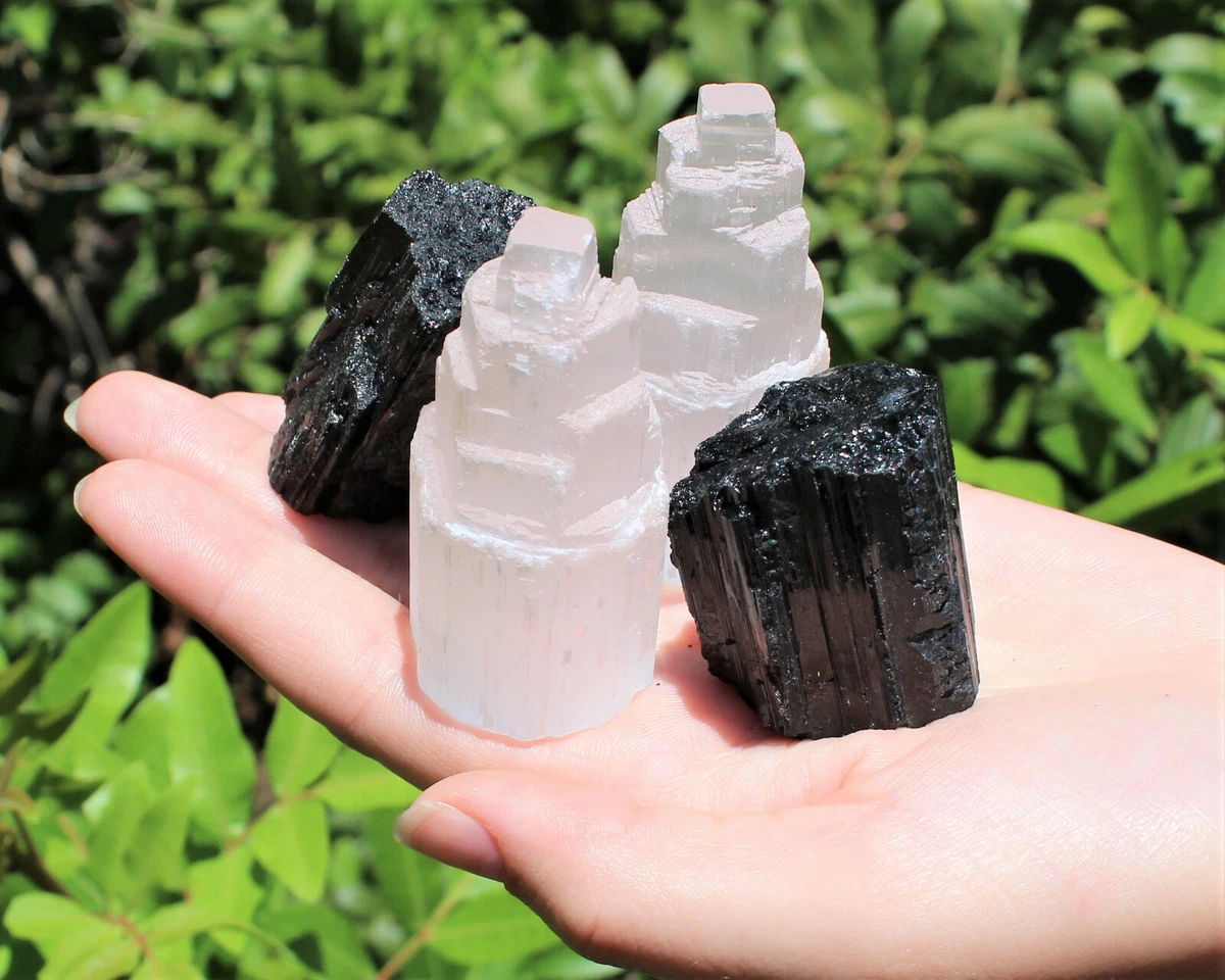2 Selenite Towers 2 Extra Grade Black Tourmaline Logs Home
