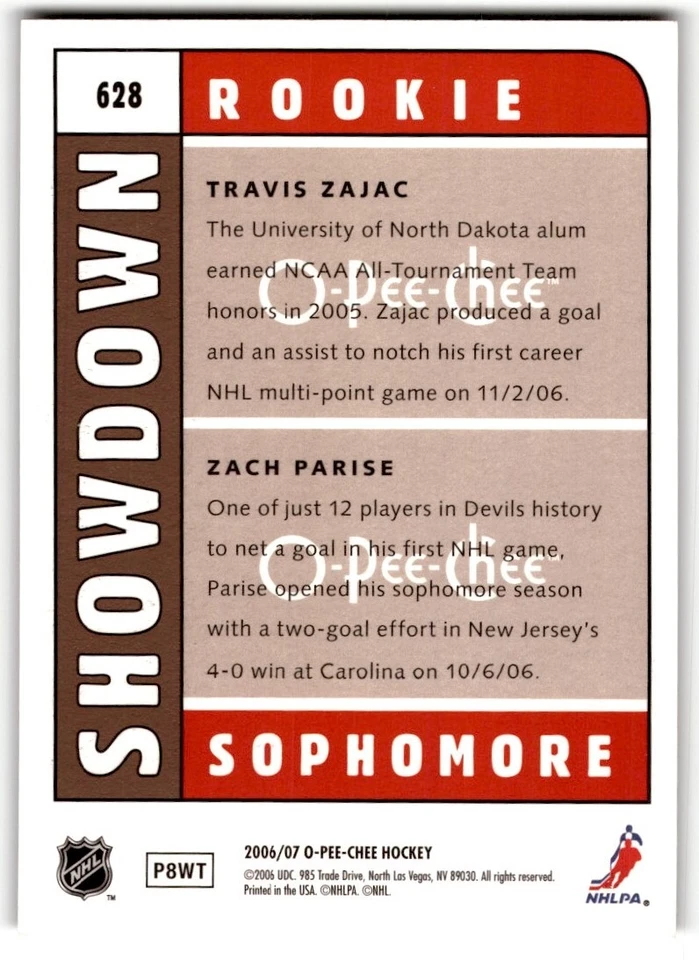 Travis Zajac/Zach Parise 2006-07 O-Pee-Chee Rookie Showdown #628 - Image 2 of 2