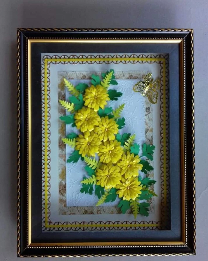 Home Decor Paper Quilling 3D Die Cuts Flower Picture Fiber Frame 12 9 Inch Gift