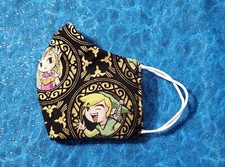 Washable Handmade Fabric Face Mask filter pocket ZELDA METALLIC BADGES