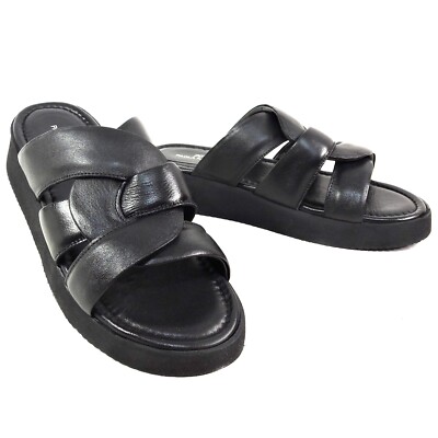 PAOLA FABIANI   WOMEN'S BLACK LEATHER COMFORT FLAT PLATFORM MULES
