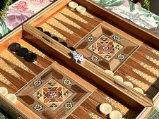 16" Backgammon Board and Chess Set from Lebanon - Handcrafted Lebanese Checkers 