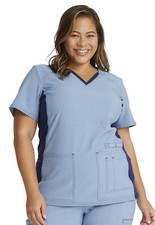 Chambray Blue Cherokee Scrubs iFlex V Neck Knit Panel Top CK605 CRAY
