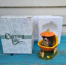 Fitz & Floyd Charming Tails Jack-O-Lantern Jalopy Raccoon Figurine 85/410
