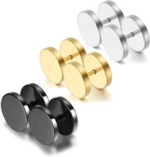 2pcs Stud Earrings Fake Plugs Cheater Illusion Ear Gauges Tunnel Stainless Steel