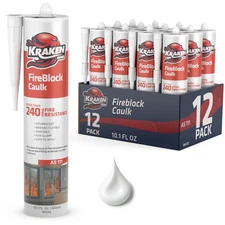 Kraken Bond FireBlock Caulk, Fire Rated Sealant 10.1oz 12 Pack – White