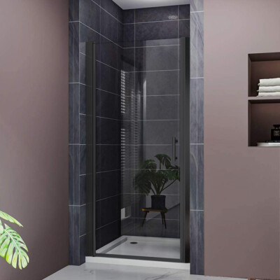 ELEGANT Pivot Swing Shower Door Sem-iFrameless 1/4'' Tempered Glass Matte Black