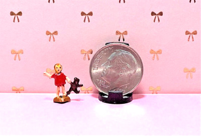 Dollhouse Miniature Figurine - Little Girl & Teddy Bear -Approx 1/2'' T & 7/16'' W