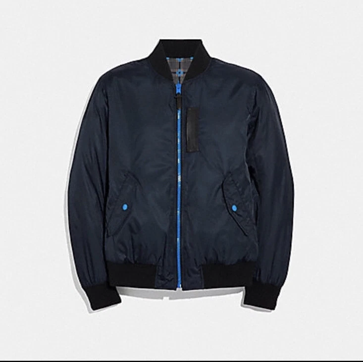 Mens Coach MA 1 Bomber Jacket Navy Blue F38890 Size Medium