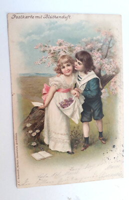 AK, gelaufen , Künstlerkarte F.C.Schmidt, Erfurt, Litho., Romantik , 2 Kinder  