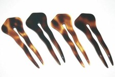 Women's Hair Pick Fork Double Pin Two Prong Tortoiseshell Brown Made in France