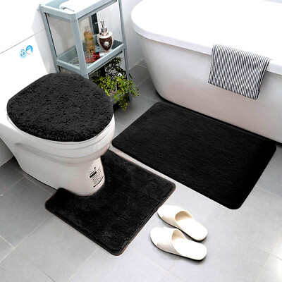 3 Piece Super Soft Solid Microfiber Bathroom Rug Set