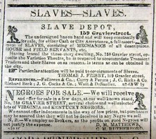 1854 New Orleans LOUISIANA newspaper w 2 illustrated Ads - NEGR0 SLAVES FOR SALE