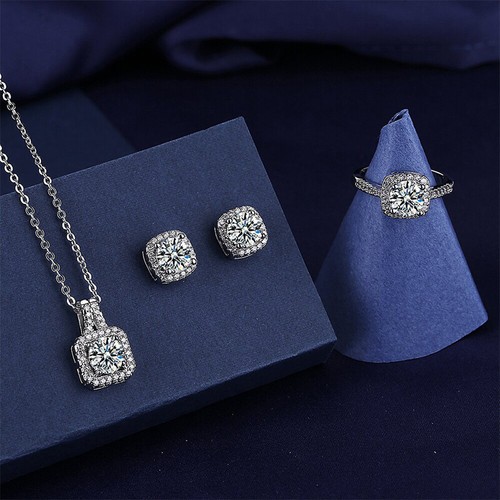 3pcs quadratische Zirkon --Halskette für Frauen Halskette Ohrring --Ring --Set - Picture 9 of 17