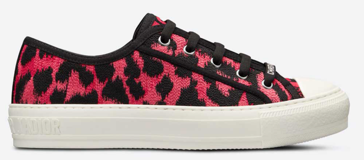 Dior Walk'N'Dior Black Pink Leopard Lace Up Flat Low Top Trainer