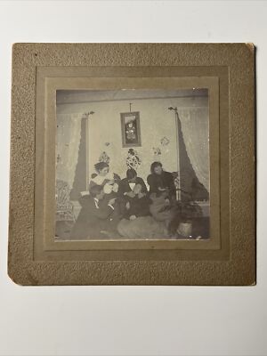 c. 1900 Victorians having a PARTY in Living Room  Cabinet Card Photo