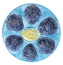 Rare French Blue Majolica Oyster Plate Circa 1890