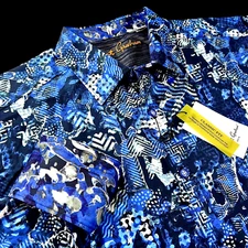 Robert Graham Geometric Paisley Dotted Navy Blue Sport Shirt Large $238