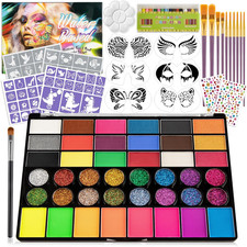 42 Color Face Painting Kit -Non Toxic Water Activated Face Paint Palette with 16