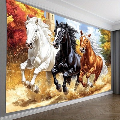 1pc Charming Style Polyester Horse Tapestry, Running Horse on the Prairie Wall