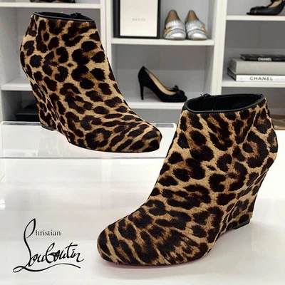 Christian Louboutin Poney Fourrure Imprimé Léopard Chaussures Bottes Femme Size - Photo 1/4