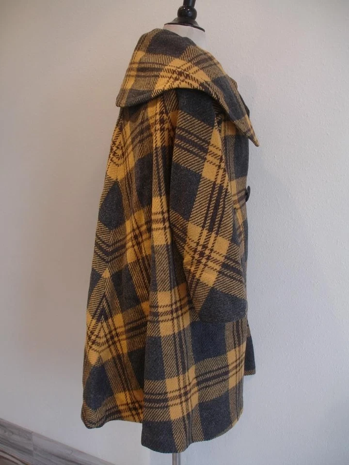 Casaco feminino M L vintage década de 1930 1940 Betsy Ann cinza amarelo pago feito em união lã EUA - Imagem 3 de 4