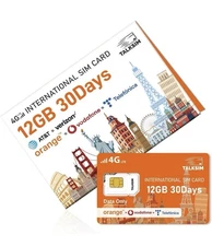 TALKSIM Worldwide 4G LTE SIM | 12GB High-Speed Data | 30 Day Validity