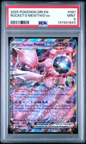 2025 POKEMON DRI EN-DESTINED RIVALS #081 TEAM ROCKET'S MEWTWO EX PSA 9