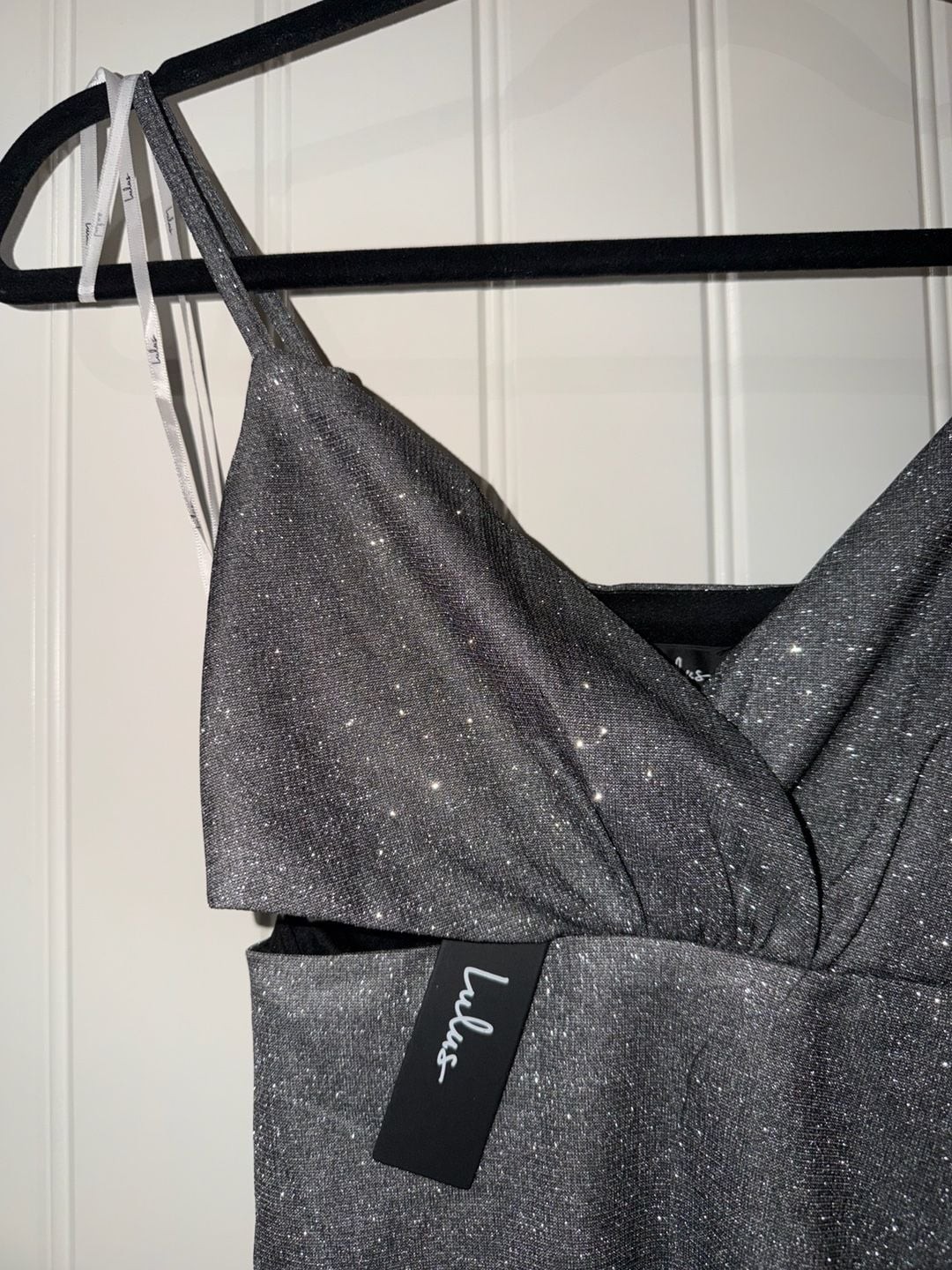 Lulus Forever a Diva Silver Metallic Cutout Mini Dress XS NWT, photo 3