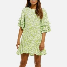 Faithfull The Brand | Seraphina Green Floral Ruffle Sleeve Mini Dress