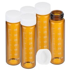 5 Pcs 40ml Amber Glass Vials with White Screw Caps, Sealed Bottles with Scale