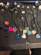 Mini Heart-Shaped Crystal Stone Pendant Necklace 17-19 Blue Black Red Green Pink