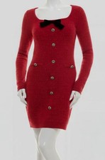 BCX Women's Juniors' Red Square-Neck Bow Long-Sleeve Sweater Dress Size S