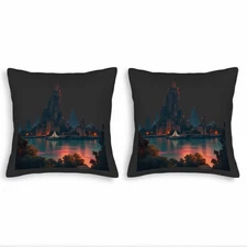 Set of 2 18x18in Throw Pillow Covers - Elegant Castle Design for Couch Bed Car 
