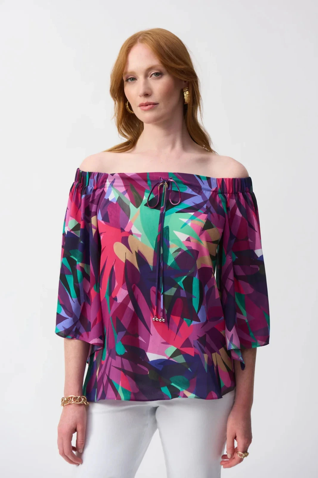Joseph Ribkoff 251179 Multi Tropical Print Boxy Top Original Price 219.00