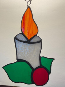 $$$ REduCED. Vintage Handmade Candle Stained Glass Sun Catcher 