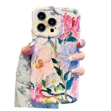 Case for Colorful Retro Oil Painting Flower Case iPhone 14 Pro Max Purple Pink