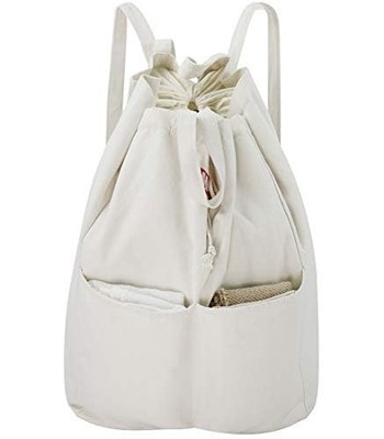 100% Breathable Cotton Canvas Laundry Backpack Bags with Drawstring Closure &...