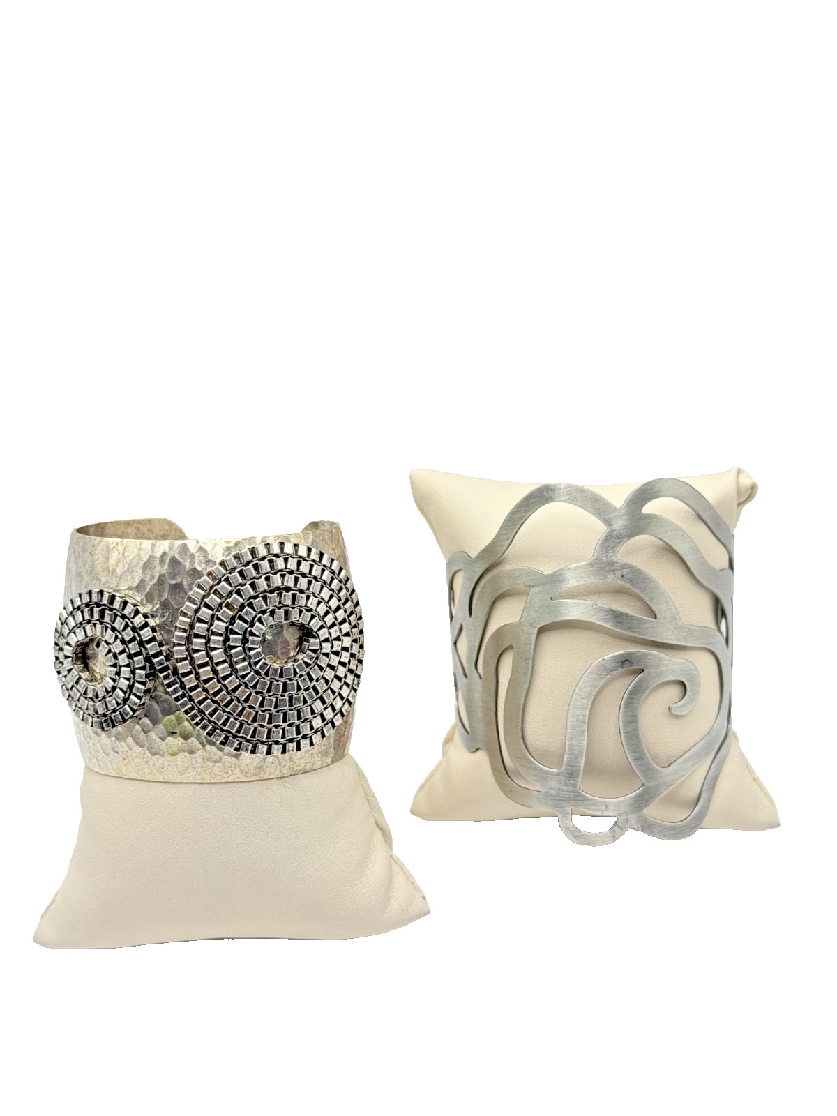Modern Hammered Metal Spiral Cuff & Abstract Silv… - image 1