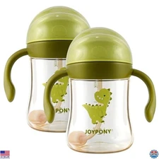 Toddler Sippy Cups 1-3 Years - Spill-Proof Weighted Straw, 2 Pack, BPA-Free 9 oz