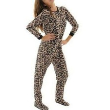Nick  Nora Leopard One Piece Sleepwear Footed Pajamas Womens Medium