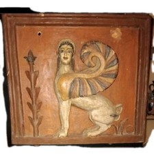 Terracotta. Pannello Bassorilievo Policromo Riproduzione Etrusca H Cm 55x50