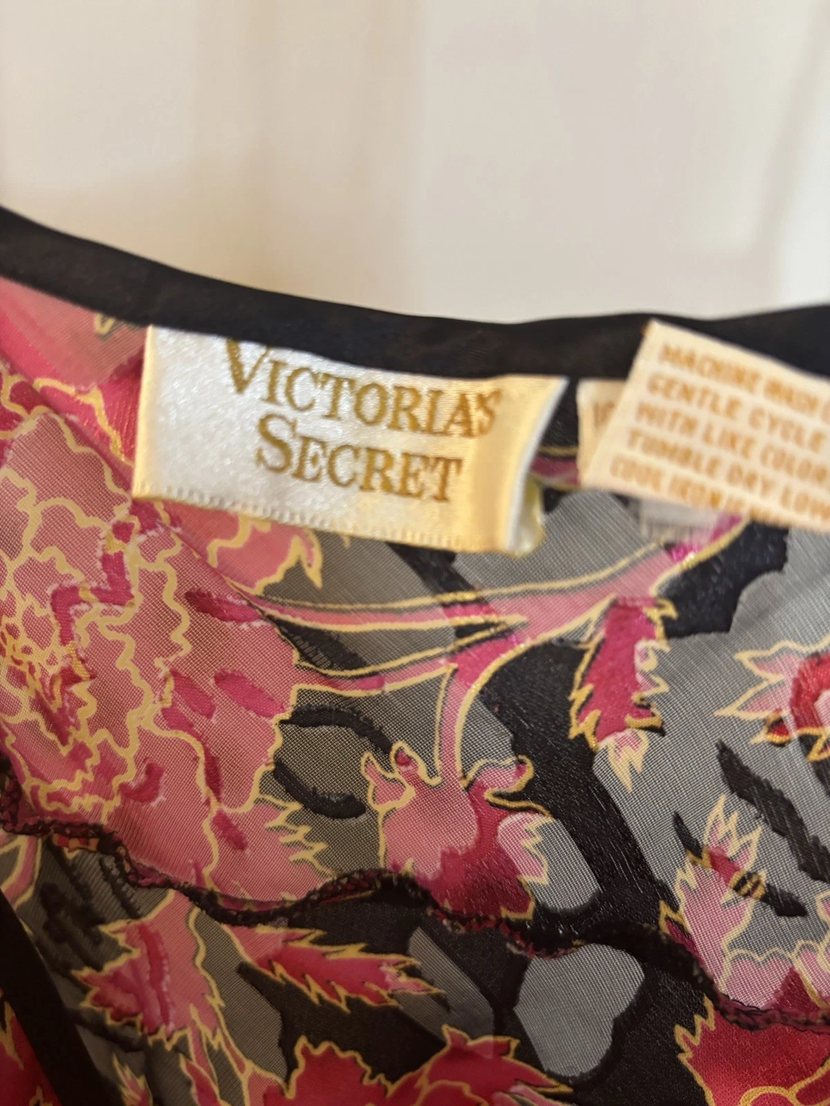 UNDERCOVER Abito vintage Victoria’s Secret rosso rosa nero asiatico floreale lunghezza intera M etichetta oro