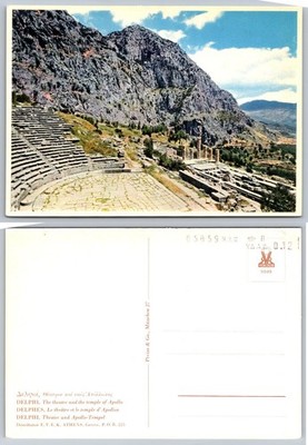 Vintage Delphi Greece Postcard Theatre Temple of Apollo Ancient Ruins 1955
