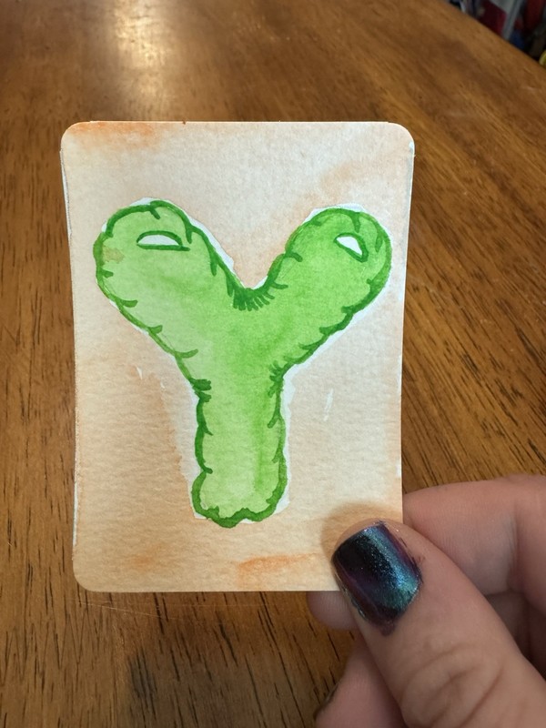 ACEO Original watercolor bubble letter Y, 2.5x3.5