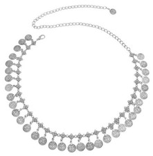 Mealah Rhinestone-Waist-Chain Belts for Women - for 27"-36" waist Silver Round